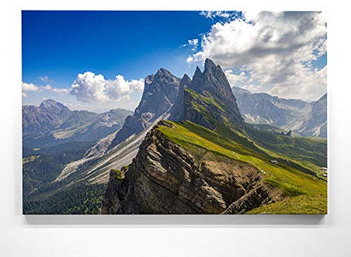 Atemberaubendes Berg Bild Geisslergruppe, Dolomiten - 200x150cm große XXL Leinwand. Tolles Wandbild als Hintergrund und Deko für Wohnzimmer & Schlafzimmer. Fertig aufgespannt auf 4cm Holz-Keilrahmen