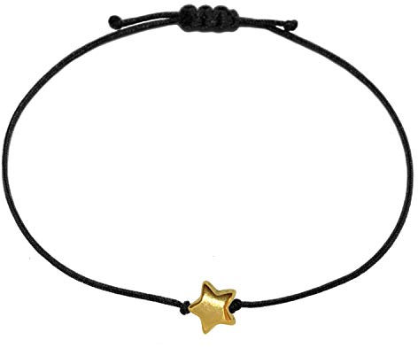 Selfmade Jewelry Armband Damen Roségold Stern Größenverstellbares Armkettchen mit Sternchen Handgemacht Inkl. Geschenk-Verpackung (Gold - Schwarz)