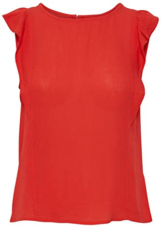 ICHI IHMARRAKECH SO TO4 Jersey Top Damen Shirt mit Rüschen an den Ärmeln, Größe:XS, Farbe:Bittersweet (171663)