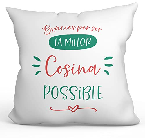 Mugffins Kissen mit Füllung mit Spruch für Cousin - Auf katalanisch - Gràcies Millor Família - 40 x 40 cm - originelles und lustiges Geschenk