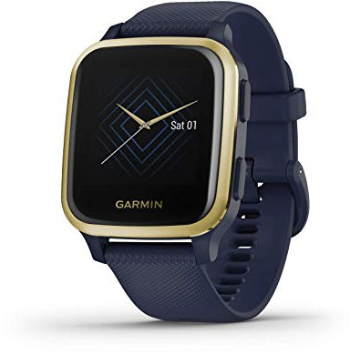 Garmin Venu Sq Music Edition GPS Smartwatch with All-day Health Monitoring and Fitness Features, Built-in Sports Apps and More, Navy with Light Gold Bezel (Renewed)