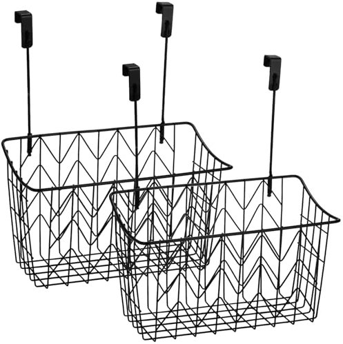 AVLA 2 Pack Over The Cabinet Door Organizer, Grid Storage Baskets with Hooks, Metal Wall Hanging Basket Holder Rack, Wire Kitchen Sink Organization Bin for Bathroom Shampoo, Body Wash