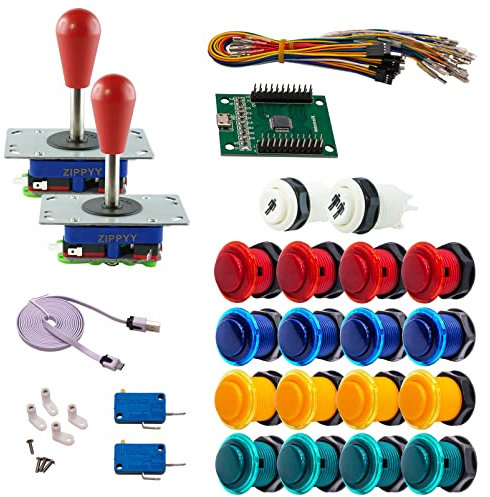 Kit Joysticks et boutons Arcade 2 Joueurs Boutons Génériques Joysticks Zippyy Tiges Longues Poires Carte XinMoTek Jeux Vidéo Retro Gaming