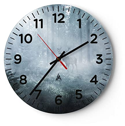 Modern Wanduhr Hirsch Wald Morgendämmerung 40x40cm Rund Groß Wand Uhr Glas Analog Zimmeruhren Küche Büro Wohnzimmer Glasuhr Wall Clock Dekoration Design Wanddekoration Küchenuhr C4AR40x40-4667