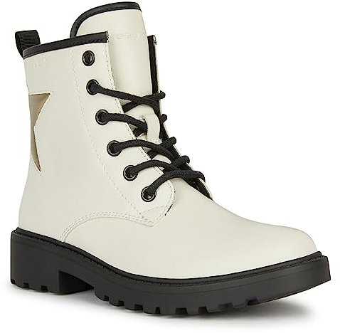 Geox J Casey Girl, Caviglia barca Bambine e ragazze, Bianco (Lt Ivory/Platinum), 34 EU