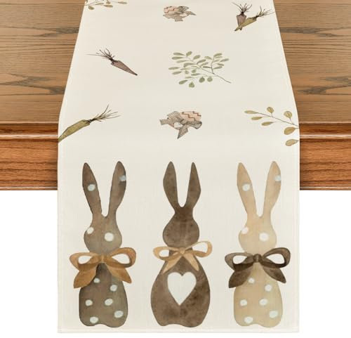 Artoid Mode Hase Karotten Frohe Ostern Tischläufer, Waschbar Modern Frühling Küche Esstisch Dekoration für drinnen und draußen Urlaub Party Wohnzimmer Dekor 40 x 240 cm