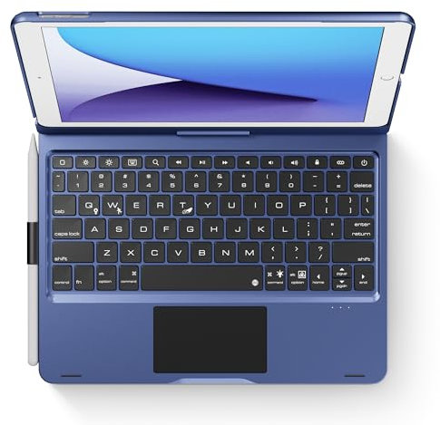edaiser Swivel Keyboard Case for iPad 10.2 inch 9th 8th 7th, iPad Air 3rd and iPad Pro 10.5 2nd Generation; Wireless Rotatable Cover, Pencil Holder, Smart Trackpad, RGB Backlit, Metallic Blue
