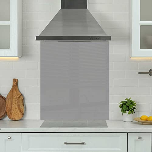 Premium 70 cm x 75 cm Grey Glass 6mm Kitchen Splashback Heat Resistant Toughened Polished Edges - Back Splash Back Coloured Hob Painted Tempered Splashback