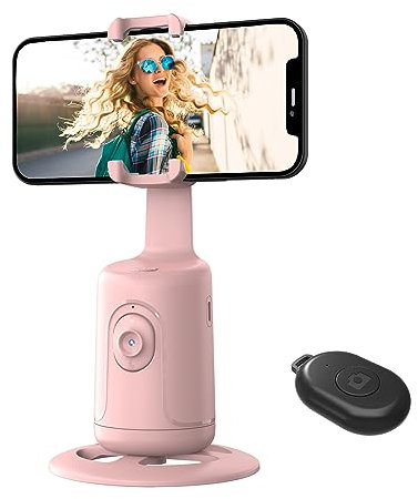 Auto Face Tracking Tripod - Empfindliche bewegliche Halterung, 360°Verfolgung, KI-Chip, Keine App erforderlich, kompatibel mit verschiedenen Handyhaltern unterschiedlicher Größe,- Pink