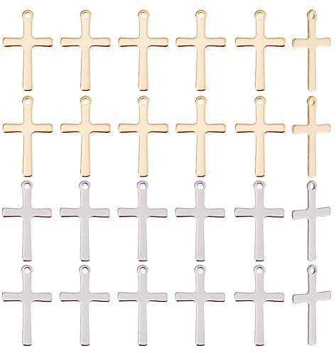 UNICRAFTALE 40 STK 2 Farben Kreuz Charms Kreuz Anhänger 201 Edelstahl Kreuz Anhänger 1.4 mm Loch Metall Ohrring Charms Armband Anhänger Für Damen DIY Halsketten Armbänder Schmuckherstellung