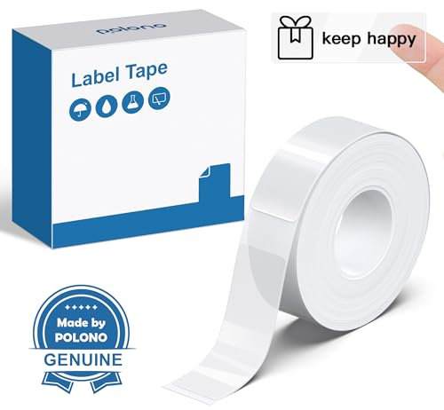 POLONO P31S Etikettenhersteller-Band, angepasstes Etikettendruckpapier, 14 x 40 mm, laminiertes Standard-Etikettenband, Ersatz für Büro, Büro, Schule, 180 Etiketten/Rolle, Transparent