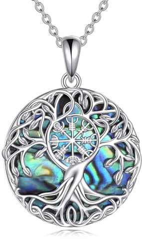 YFN Baum des Lebens Halskette Sterling Silber Wikinger Baum Anhänger Keltischer Vegvisir Schmuck Wikinger Kompass Geschenke für Damen Herren
