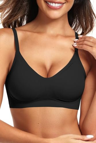 Vertvie Nahtloser BH Damen Ohne Bügel V Ausschnitt BH mit Gepolstert Push Up Soft BH Bequemer Weicher Ultrakomfortable BH Seamless Bra(1pc Schwarz,S)