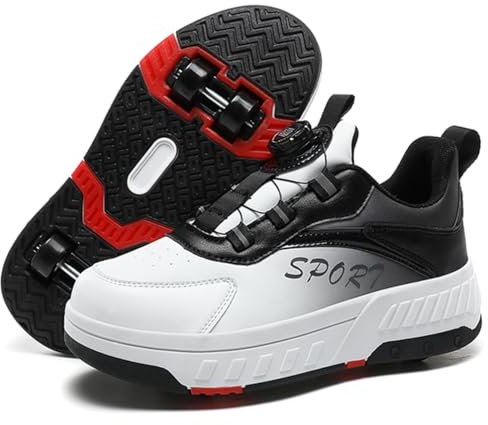 Kmrlofiy Schuhe mit Rollen für Jungen Mädchen Skateboardschuhe für Jungen Sportschuhe Outdoorschuhe Rollschuhe Kinder 2-in-1-Multifunktionsrollschuhe Sneakers (KBD-P8, 37EU)