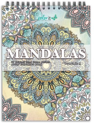 ColorIt Mandalas to Color, Volume X Malbuch für Erwachsene, Spiralbindung, 50 saisonale Mandalas mit Frühlings-, Sommer-, Herbst- und Winter-Designs, dickes Papier, perforiertes Papier, flach, fester