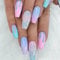 24pcs Long Coffin False Nails Macaroons Ombre Press on Nails Glitter Sequins Press on Nails Removable Glue-on Nails Full Cover Fake Nails Women Brides Nail Art Accessories
