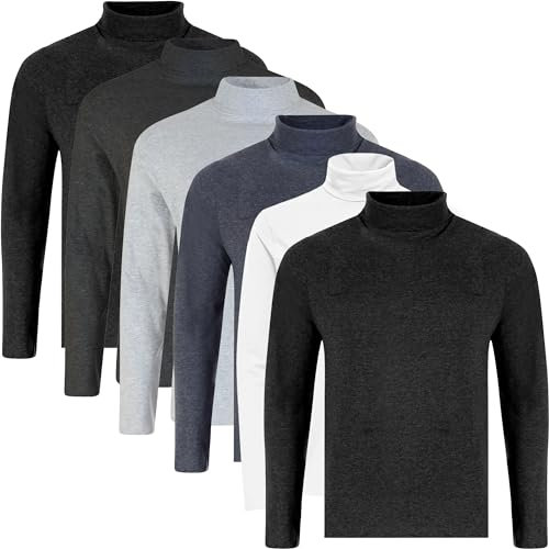 Mens 6 Pack Shirts Plain Roll Neck Basic T Shirt Top Multi Pack Set, Assorted, XXL