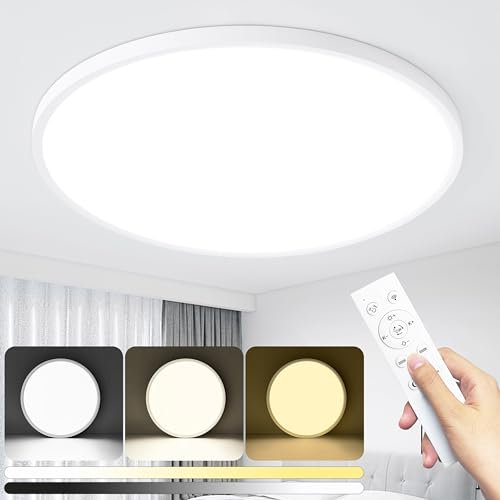 KIWIVIC 48W Ceiling Lights, LED Ceiling Light Dimmable with Remote Control, Bedroom Lights Ceiling 3000-6000K Ø50cm, White Flush Ceiling Light for Living Room Bedroom Kitchen Office