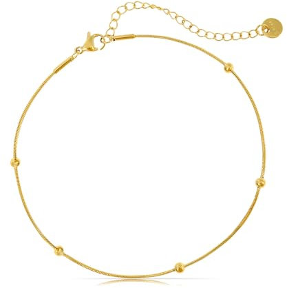 Made by Nami Bracelet de cheville pour femme doré avec perles en acier inoxydable Bijou d'été étanche Cadeau pour elle, Acier inoxydable