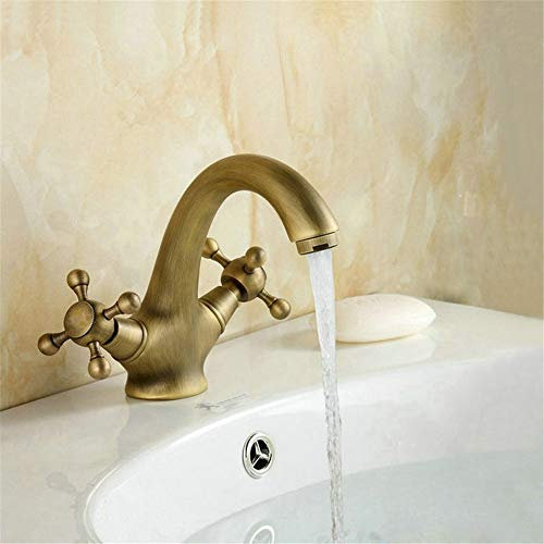 ntique Messing Waschbecken Wasserhahn Schwan Stil Heiß und Kalt Mischbatterie Doppelgriff Waschtischarmatur