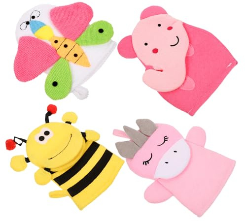 HAPINARY 4 Stück-Pack Badehandschuhe Kinder Cartoon Peelinghandschuhe Körpermassage Pflegeleicht Badartikel