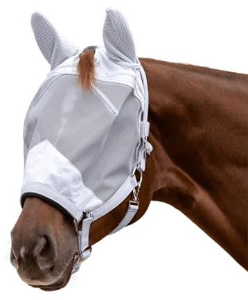Waldhausen Fliegenmaske Premium mit Halfter, mit Ohrenschutz, Silbergrau, WB
