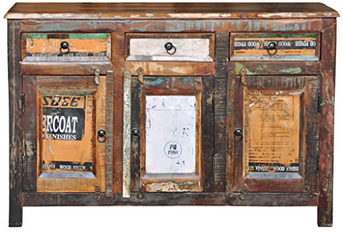 HETFTJN Schlafzimmer Möbel Vitrinenschrank Küchenbuffet Buffetschrank Küchenschränke - Anrichte Altholz Massivholz Vintage mit 3 Schubladen & 3 Türen für Wohnzimmer Büro Bad Küche