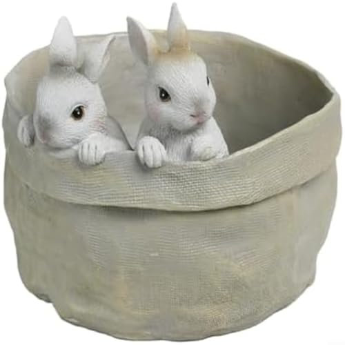 FACAIIO Macetas decorativas de conejo de Pascua, contenedor de flores de resina para plantas de interior y exterior, decoración del hogar, color blanco