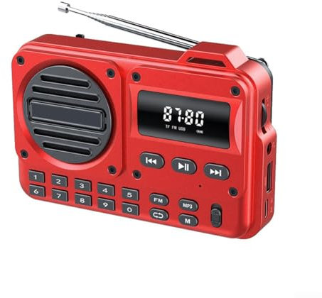 Radio, Portable Wireless AM/FM Radio1200mAh Rechargeable, 5W Speaker USB Rechargeable FM Radio Battery Powered Small Radio(Red)