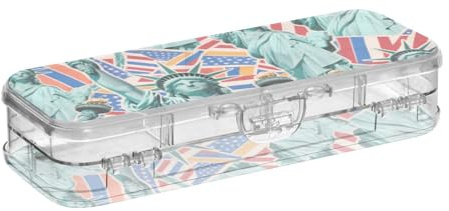 EtherSpher Cartoon Fashion Statue Of Liberty Designed Plastic Pencil Box Clear Double Deck Pens Marker Case For Kids With Snap And Lid