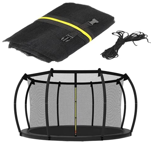 Trampolin Sicherheitsnetz, Ø 305 cm Ersatznetz innenliegend mit Reißverschluss und Schnallen, UV-beständig Trampolin Netz, Trampolinersatznetz für 6/8 Stangen Gartentrampolin
