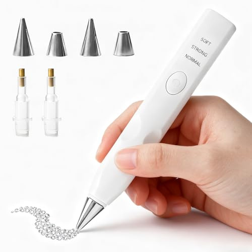 Elektrische Diamond Painting Stift Set, Diamant Painting Stift mit 4 Ersatzkopf&Vakuumpumpe, 3 einstellbare Saugstufen Diamond Painting Zubehör wiederaufladbar Drahtlose DIY Diamant Kunst Pinsel,Weiß