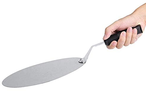 Acouto Pizza Transfer Tray, Stainless Steel Pizza Peel 9.96 Inch Round Baking Shovel with Anti Skid Handle, Easy Clean and Hanging Hole for Cookies Cakes Pancakes