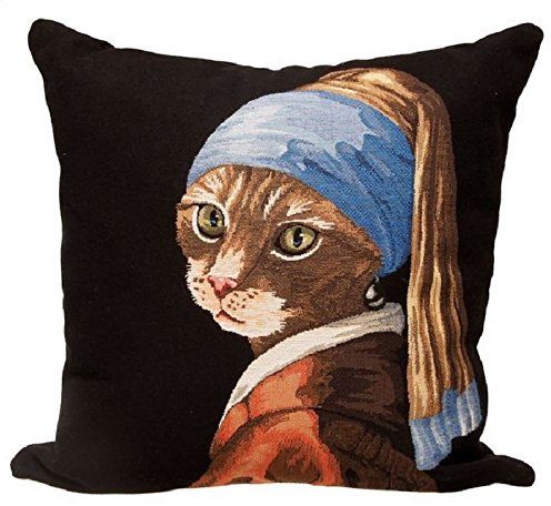 GH Gobelin Kissen Katze mit Perlenohrring