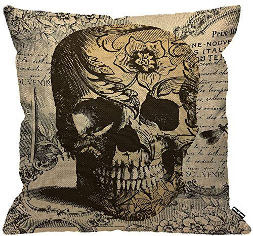 HGOD DESIGNS Kissenbezug Schädel Skull Klarheit Mittelalterlich Style Retro Schrecken Kissenhülle Haus Dekorativ Männer/Frauen/Jungen/Mädchen Wohnzimmer Schlafzimmer Sofa Stuhl Kissenbezüge 45X45cm