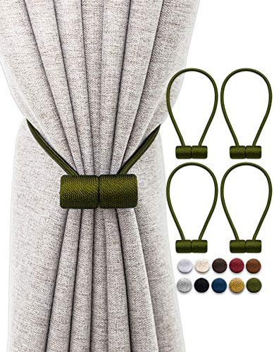 TECVINCI - Fermatenda per tende con magnete più grande, 4 pezzi, 4 pezzi, 45,5 cm decorativi per oscuramento/trattamento di finestre velate, colore: oliva