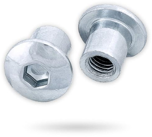 HEXATON Dadi a Manicotto M6 x 15 x 10 mm - 100 Pezzi - Dadi Esagonali per Mobili a Testa Tonda con Flangia e Cava Esagonale - Acciaio Zincato