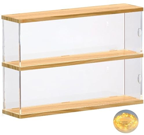 Joody 2 Niveaux Vitrine Acrylique pour Collection Figurine Voiture Miniature, Boite Plexiglas Transparent avec Porte, Maison Vitrine Rangement Anti-poussiere (40 x10x27,7cm)