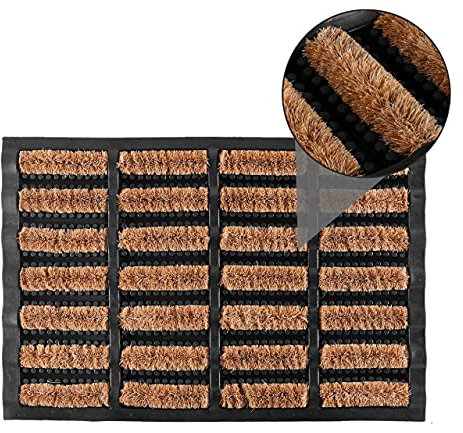Heavy Duty Indoor & Outdoor Natural Coir Wire Rubber Brush Mat - Tuff Scrape Non-Slip Super Absorbent Door Mat for Outside (40 x 60 cm)