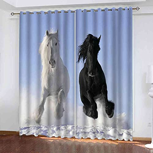 ZJZWLW 3D Vorhänge Blickdicht Gardinen Schlafzimmer Tier Pferd Vorhänge Kinderzimmer Thermo Gardinen für Raum Verdunkeln Ösenvorhang. 2er/Set Verdunklungsgardine,150x166cm BxH