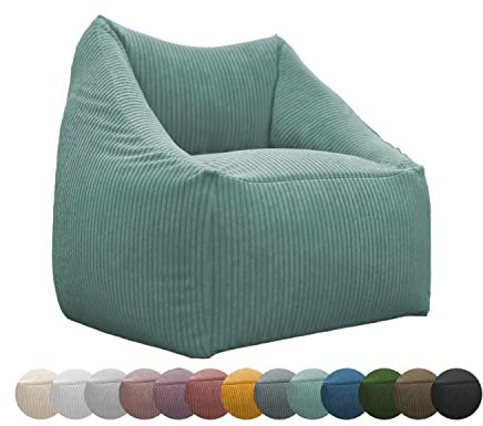 chilly pilley Sitzsack Cord Sitzkissen EPS-Perlen Füllung Bodenkissen Sessel Gartenkissen mit Rückenlehne Sitz (Türkis)