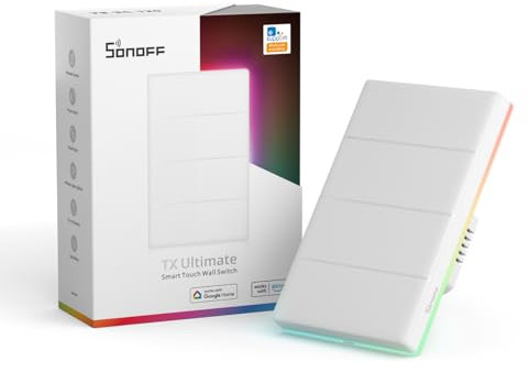 SONOFF T5-4C-120 Interruttore a parete Smart Touch WIFI, telecomando eWeLink, tocco multisensoriale, Smart LED RGB, scocca sostituibile, compatibile con Alexa, Google Home