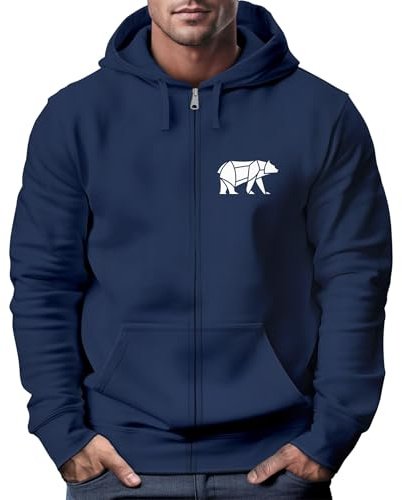 Neverless® Zip-Hoodie Sweatjacke mit Kapuze Wandern Bär Line-Art Print Aufdruck Zipjacke Männer Fashion Streetstyle