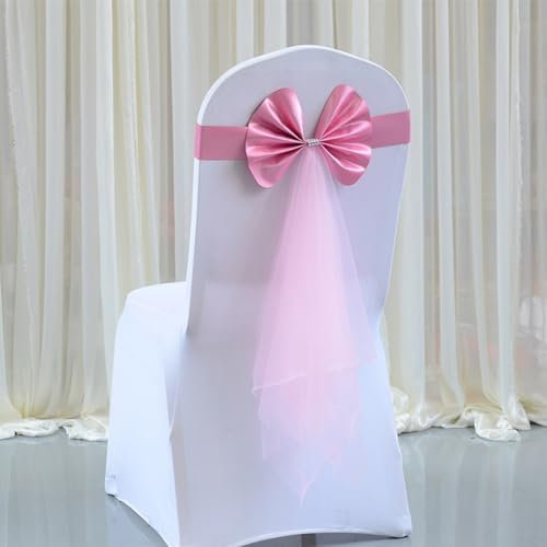SPORTARC Lot de 10 rubans de chaise élastiques avec nœud décoratif pour fête de mariage (rose)
