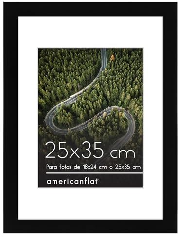 Americanflat 25x35 Bilderrahmen in Schwarz - nutzbar als 18x24 Bilderrahmen mit Passepartout oder 25x35 Rahmen ohne Passepartout - bruchsicheres Glas und Aufhängung für Wand