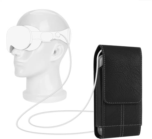 Geekria VR Battery Case Compatible with Apple Vision Pro, Portable Battery Pack Holster Case, Vegan Leather Power Bank Belt Clip, Card Holder Battery Protection Accessory (Black)
