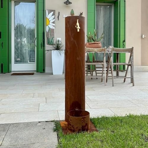 Fontana semicircolare con catino in acciaio CORTEN per giardino mis. cm. 10X20 H100
