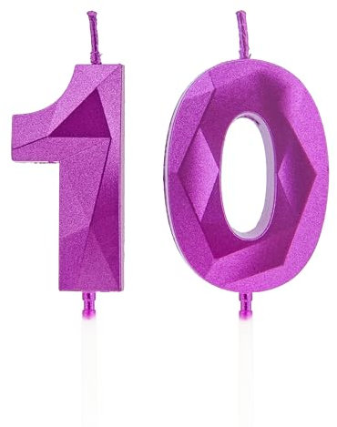 10 Geburtstag Kerzen, Lila Zahlenkerzen Geburtstag Deko, Happy Birthday Cake Toppers für Geburtstagsfeier Hochzeiten Firmenjubiläen (Lila, 10)