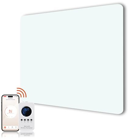 Hocosyme Pannello Radiante Infrarossi Bicchiere 400W con telecomando,Stufa Elettrica Infrarossi 50x60 CM con protezione da surriscaldamento - WIFI (Tuya Smart) - Bianco