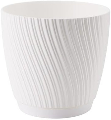 DIKEL Maceta Redonda de 26 cm de diámetro y 25 cm de Altura | Maceta de plástico Plato Integrado | Macetas de Estilo Minimalista Moderno para una decoración Elegante | Blanco